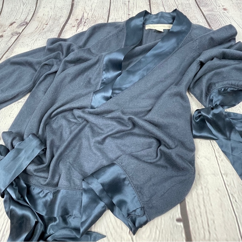 Stella McCartney Navy Satin-Trim V-Neck Sweater - Picture 7 of 15